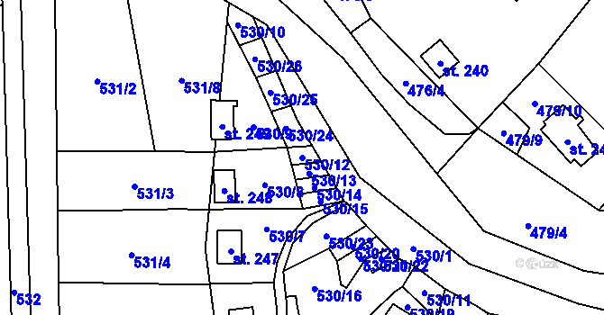Parcela st. 530/12 v KÚ Podhradí nad Dyjí, Katastrální mapa