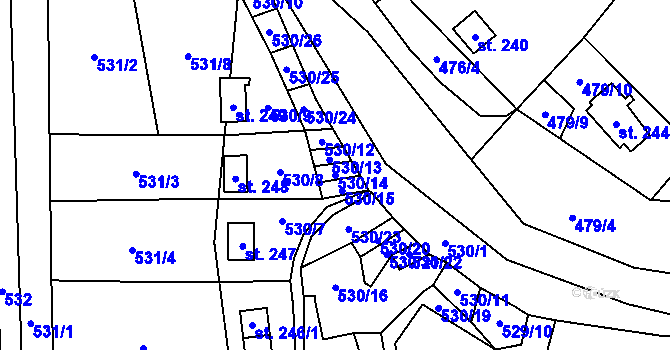 Parcela st. 530/14 v KÚ Podhradí nad Dyjí, Katastrální mapa