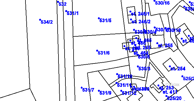Parcela st. 531/6 v KÚ Podhradí nad Dyjí, Katastrální mapa