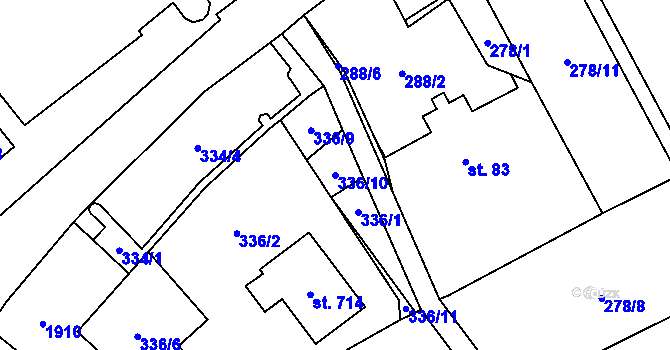 Parcela st. 336/10 v KÚ Podhradí nad Dyjí, Katastrální mapa