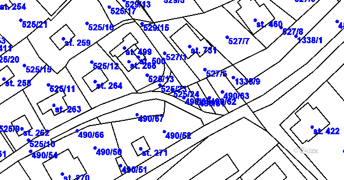 Parcela st. 525/24 v KÚ Podhradí nad Dyjí, Katastrální mapa