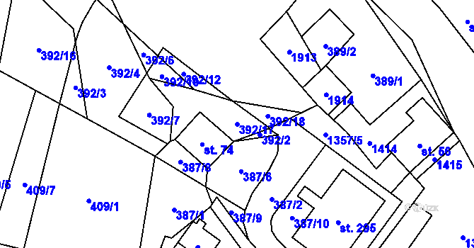 Parcela st. 392/17 v KÚ Podhradí nad Dyjí, Katastrální mapa