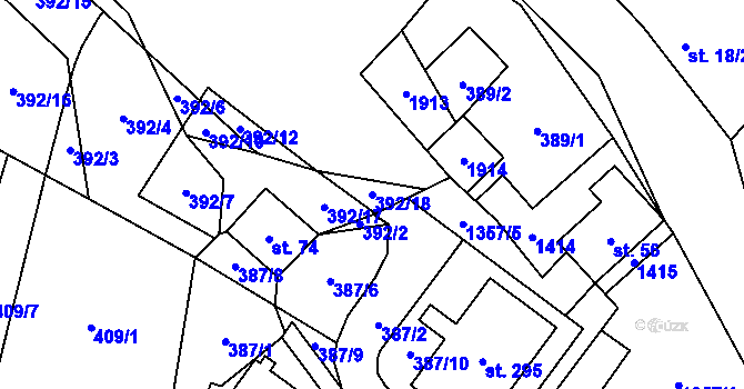 Parcela st. 392/18 v KÚ Podhradí nad Dyjí, Katastrální mapa