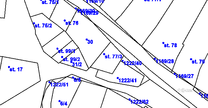 Parcela st. 77/3 v KÚ Podhradní Lhota, Katastrální mapa
