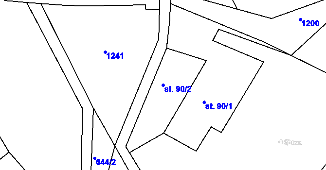 Parcela st. 90/2 v KÚ Podhradní Lhota, Katastrální mapa