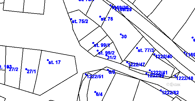 Parcela st. 99/2 v KÚ Podhradní Lhota, Katastrální mapa