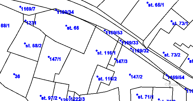 Parcela st. 116/1 v KÚ Podhradní Lhota, Katastrální mapa