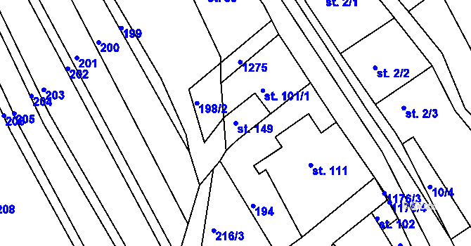 Parcela st. 149 v KÚ Podhradní Lhota, Katastrální mapa