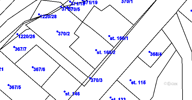 Parcela st. 166/2 v KÚ Podhradní Lhota, Katastrální mapa
