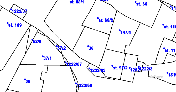 Parcela st. 36 v KÚ Podhradní Lhota, Katastrální mapa