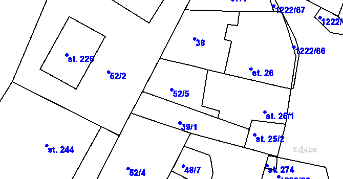 Parcela st. 52/5 v KÚ Podhradní Lhota, Katastrální mapa