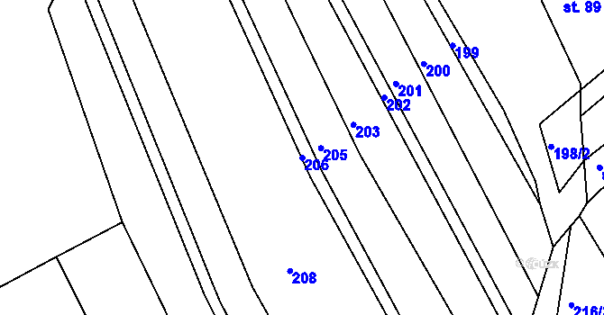 Parcela st. 206 v KÚ Podhradní Lhota, Katastrální mapa