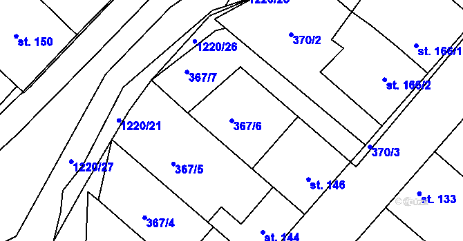 Parcela st. 367/6 v KÚ Podhradní Lhota, Katastrální mapa