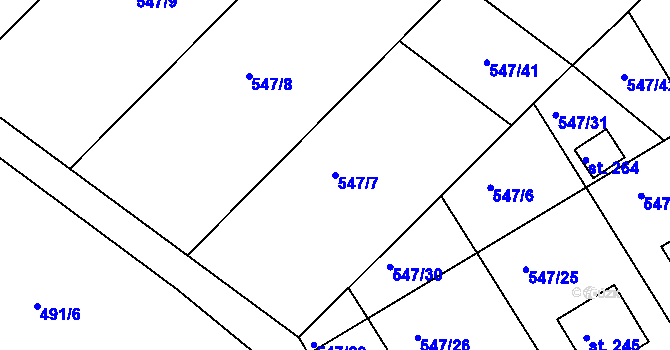 Parcela st. 547/7 v KÚ Podhradní Lhota, Katastrální mapa