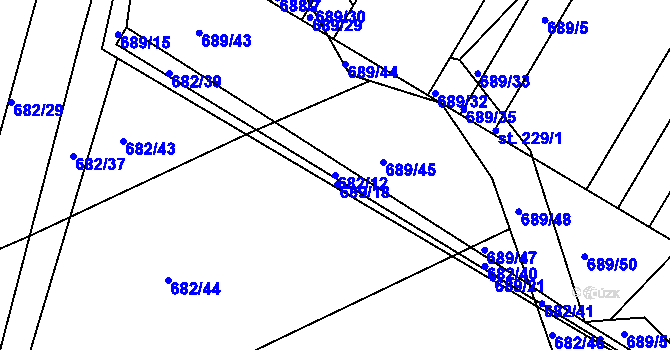 Parcela st. 682/12 v KÚ Podhradní Lhota, Katastrální mapa