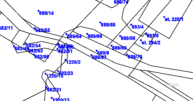 Parcela st. 689/8 v KÚ Podhradní Lhota, Katastrální mapa
