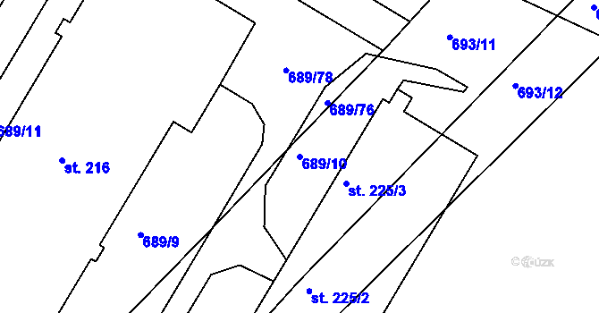 Parcela st. 689/10 v KÚ Podhradní Lhota, Katastrální mapa