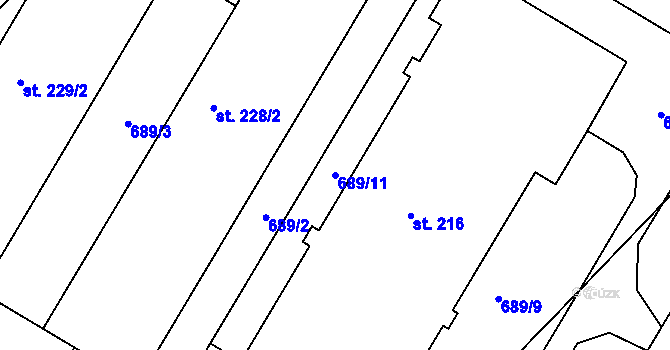 Parcela st. 689/11 v KÚ Podhradní Lhota, Katastrální mapa