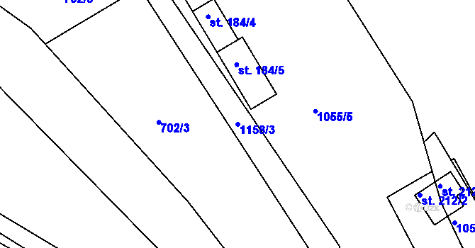 Parcela st. 1158/3 v KÚ Podhradní Lhota, Katastrální mapa