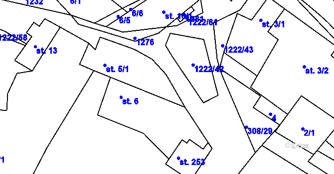 Parcela st. 1222/6 v KÚ Podhradní Lhota, Katastrální mapa