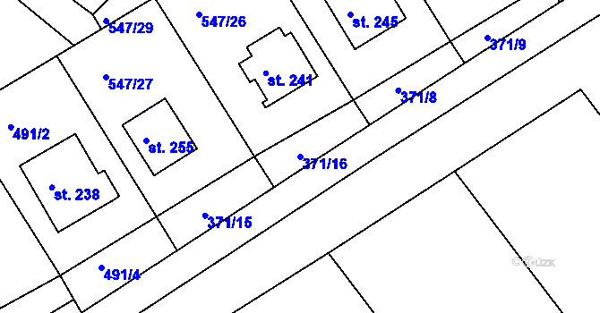 Parcela st. 371/16 v KÚ Podhradní Lhota, Katastrální mapa