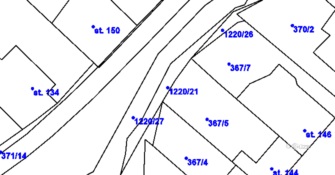 Parcela st. 1220/21 v KÚ Podhradní Lhota, Katastrální mapa