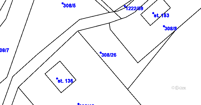 Parcela st. 308/26 v KÚ Podhradní Lhota, Katastrální mapa