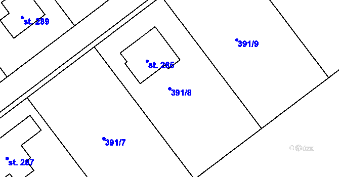 Parcela st. 391/8 v KÚ Podhradní Lhota, Katastrální mapa