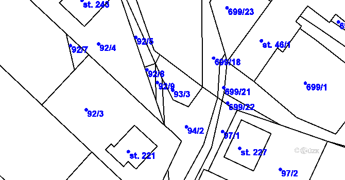 Parcela st. 93/3 v KÚ Podhradní Lhota, Katastrální mapa
