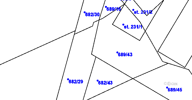 Parcela st. 689/15 v KÚ Podhradní Lhota, Katastrální mapa