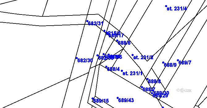 Parcela st. 689/16 v KÚ Podhradní Lhota, Katastrální mapa