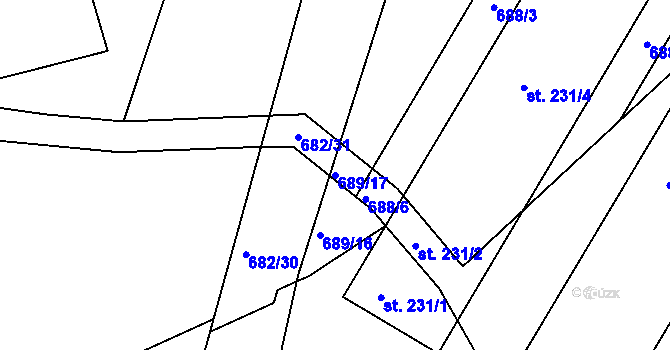 Parcela st. 689/17 v KÚ Podhradní Lhota, Katastrální mapa