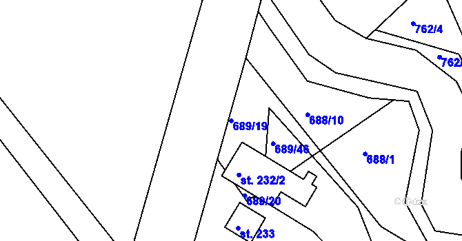 Parcela st. 689/19 v KÚ Podhradní Lhota, Katastrální mapa