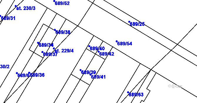 Parcela st. 689/42 v KÚ Podhradní Lhota, Katastrální mapa