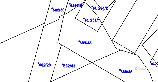 Parcela st. 689/43 v KÚ Podhradní Lhota, Katastrální mapa
