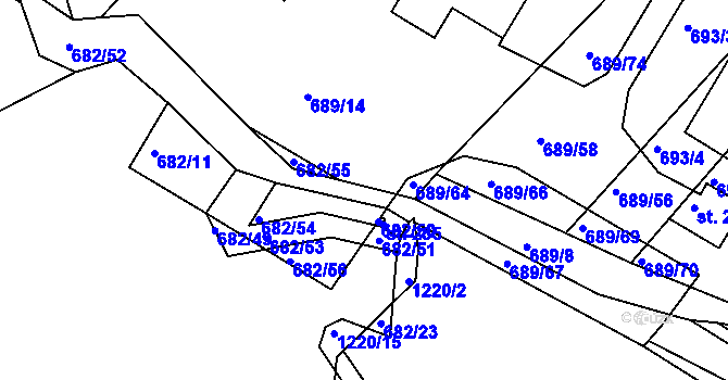 Parcela st. 689/53 v KÚ Podhradní Lhota, Katastrální mapa