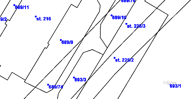Parcela st. 689/60 v KÚ Podhradní Lhota, Katastrální mapa