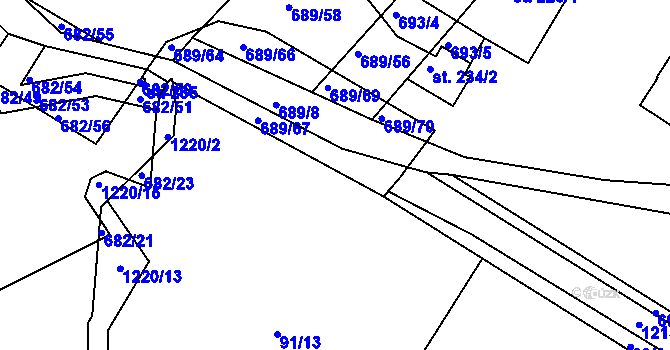 Parcela st. 689/68 v KÚ Podhradní Lhota, Katastrální mapa