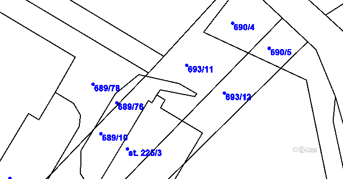 Parcela st. 689/77 v KÚ Podhradní Lhota, Katastrální mapa