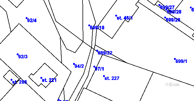 Parcela st. 699/22 v KÚ Podhradní Lhota, Katastrální mapa