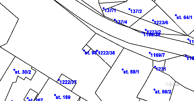 Parcela st. 1222/38 v KÚ Podhradní Lhota, Katastrální mapa