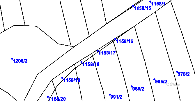 Parcela st. 1158/17 v KÚ Podhradní Lhota, Katastrální mapa