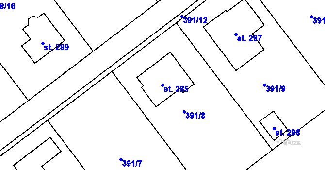 Parcela st. 285 v KÚ Podhradní Lhota, Katastrální mapa