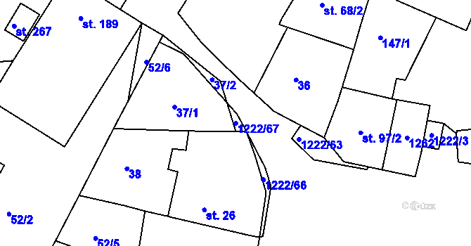 Parcela st. 1222/67 v KÚ Podhradní Lhota, Katastrální mapa