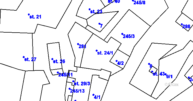 Parcela st. 24/1 v KÚ Podhůří u Nepomuka, Katastrální mapa