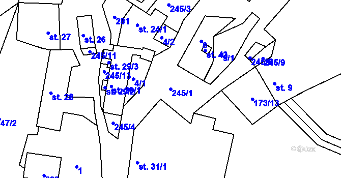 Parcela st. 245/1 v KÚ Podhůří u Nepomuka, Katastrální mapa