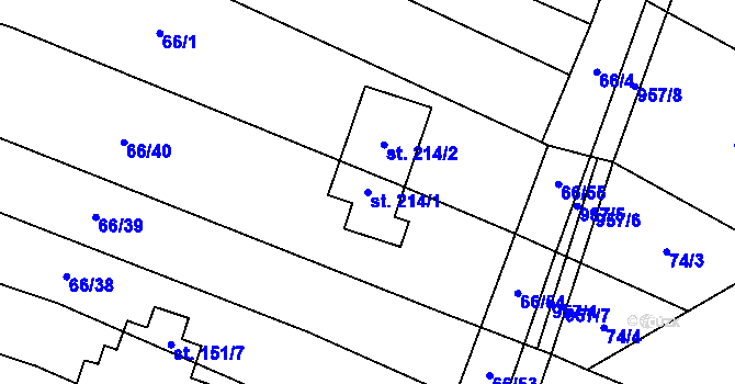 Parcela st. 214/1 v KÚ Podivice na Moravě, Katastrální mapa