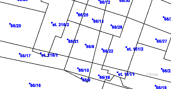 Parcela st. 66/6 v KÚ Podivice na Moravě, Katastrální mapa
