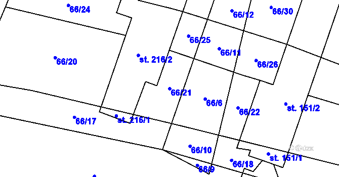 Parcela st. 66/21 v KÚ Podivice na Moravě, Katastrální mapa