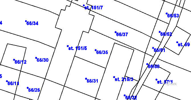 Parcela st. 66/35 v KÚ Podivice na Moravě, Katastrální mapa